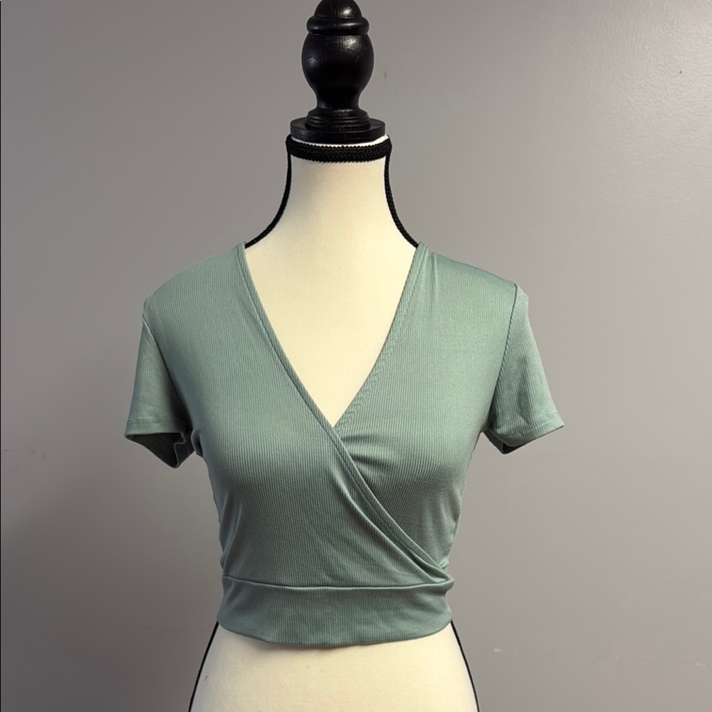 Sage Green Wrap Crop Top